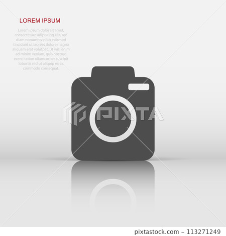 Vector photo camera icon in flat style. Photographer cam sign illustration pictogram. Camera business concept. 113271249