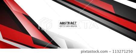 Abstract sport background with red, black and white geometric shapes. 113271250