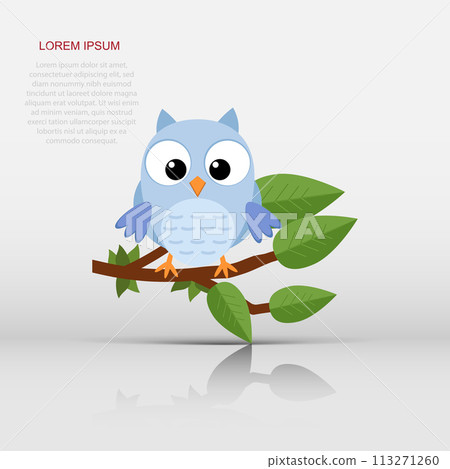 Colorful tree with cute owl. Cartoon bird in moon forest. Flat vector illustration. 113271260