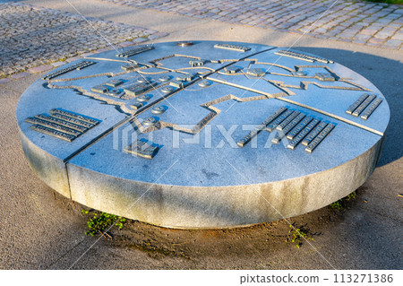 A tactile scale model of Vysehrad fortifications presented as an outdoor exhibit, enabling visitors to explore the historical layout through touch. Prague, Czechia A tactile scale model of Vysehrad fortifications presented as an outdoor exhibit, enabling visitors to explore the historical layout through touch. Prague, Czechia 113271386