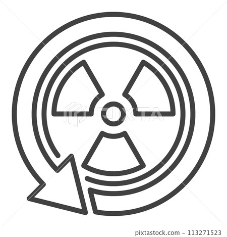 Arrow with Radiation vector Danger Zone thin line round icon or symbol 113271523