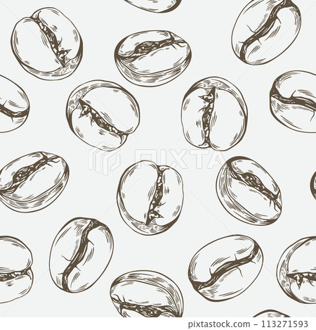 Coffee Beans Sketch Hand Drawn Seamless Pattern 113271593