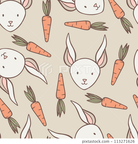 Bunny and Carrot Cartoon Easter Seamless Pattern Bunny and Carrot Cartoon Easter Seamless Pattern 113271626