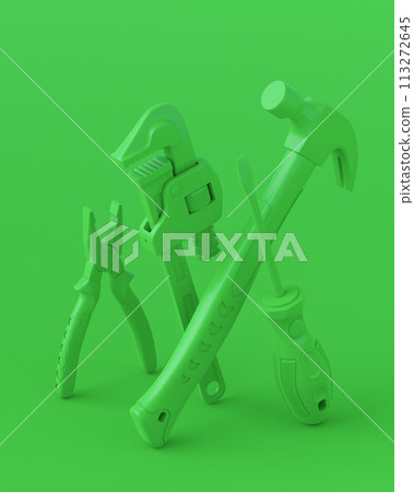 Isometric view of monochrome construction tools for repair on Isometric view of monochrome construction tools for repair on 113272645