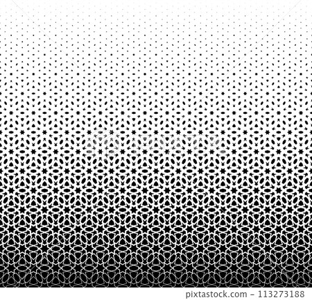 Geometric pattern of black figures on a white background. Seamless in one direction.SCALE method 113273188