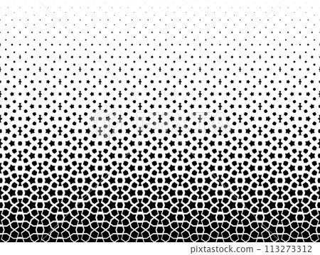 Geometric pattern of black figures on a white background. Seamless in one direction.SCALE method 113273312