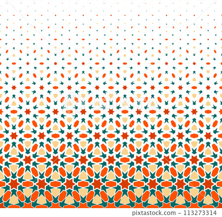 Geometric pattern of color figures on a white background. Seamless in one direction.SCALE method 113273314