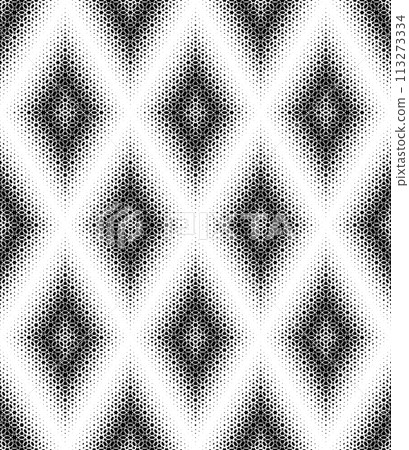 Geometric pattern of black figures on a white background. Seamless in one direction.SCALE method 113273334