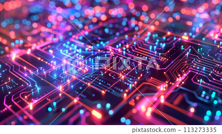 Quantum computing facility, processors glowing with vivid lights, data streams visualized as flowing, colorful patterns, the heartbeat of future technology Quantum computing facility, processors glowing with vivid lights, data streams visualized as flowing, colorful patterns, the heartbeat of future technology 113273335