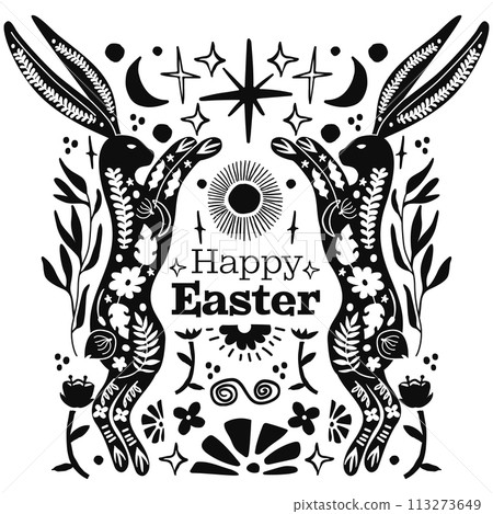 Black Happy Easter Linocut Composition Black Happy Easter Linocut Composition 113273649
