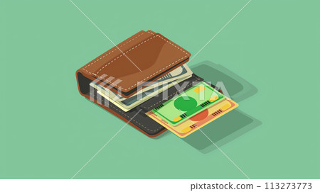 Minimalist illustration of a wallet with cards and cash, symbolizing personal finance management 113273773