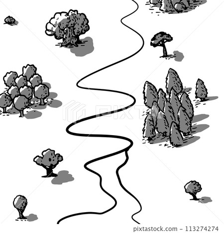 Vector illustration. Landscape with a river and trees top view. Vector illustration. Landscape with a river and trees top view. 113274274