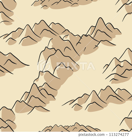 Hand drawn mountain seamless pattern. Landscape pattern. Vector illustration Hand drawn mountain seamless pattern. Landscape pattern. Vector illustration 113274277