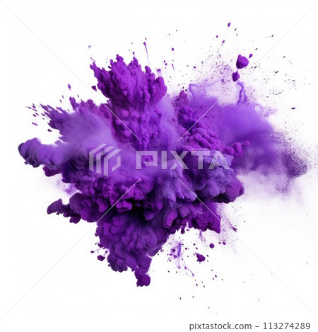 Powder explosion isolated on white background. Colored dust erupts 113274289
