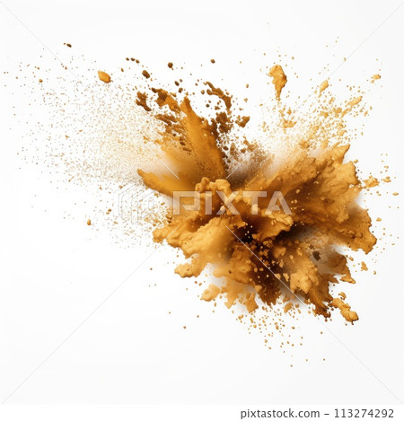 Powder explosion isolated on white background. Colored dust erupts Powder explosion isolated on white background. Colored dust erupts 113274292