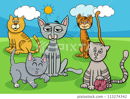 cats and kittens animals group cartoon illustration 113274342