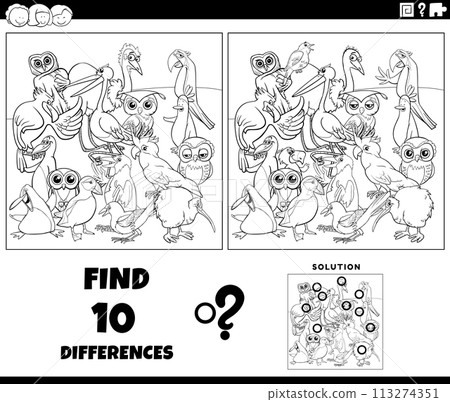 differences activity with cartoon birds coloring page 113274351