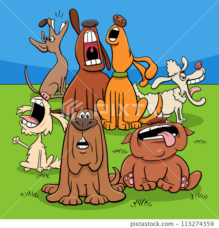 cartoon dogs characters group barking or howling 113274359