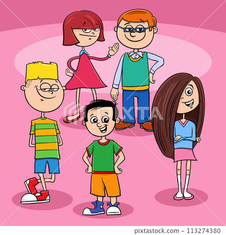 happy cartoon children or teenagers characters group happy cartoon children or teenagers characters group 113274380