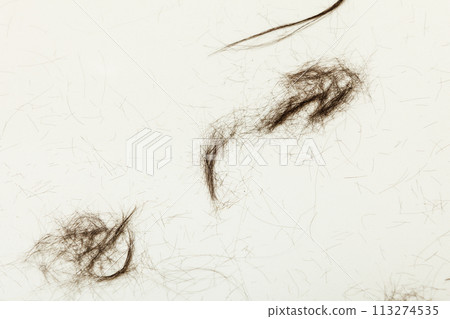 Dark hair pieces on white floor 113274535