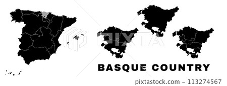 Basque Country map, autonomous community in Spain. Spanish administrative regions and municipalities. Basque Country map, autonomous community in Spain. Spanish administrative regions and municipalities. 113274567