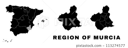 Region of Murcia map, autonomous community in Spain. Spanish administrative regions and municipalities. 113274577