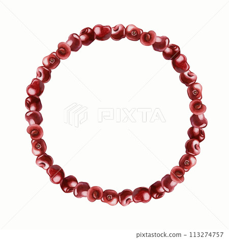 Wreath with cherry berries, watercolor illustration isolated on white for table textile, porcelain tableware and delicious prints. Berry fruits for summer fabrics, wrapping, food packages, labels Wreath with cherry berries, watercolor illustration isolated on white for table textile, porcelain tableware and delicious prints. Berry fruits for summer fabrics, wrapping, food packages, labels 113274757