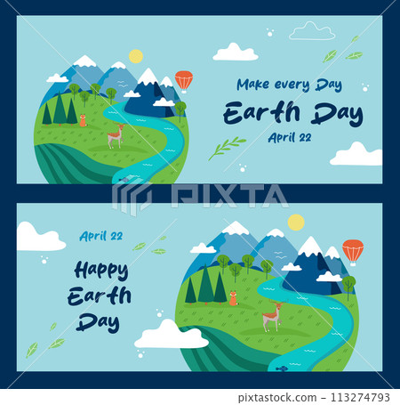 Happy Earth Day banners set. Collection of vector colorful banner templates for celebrating environmental safety. 113274793