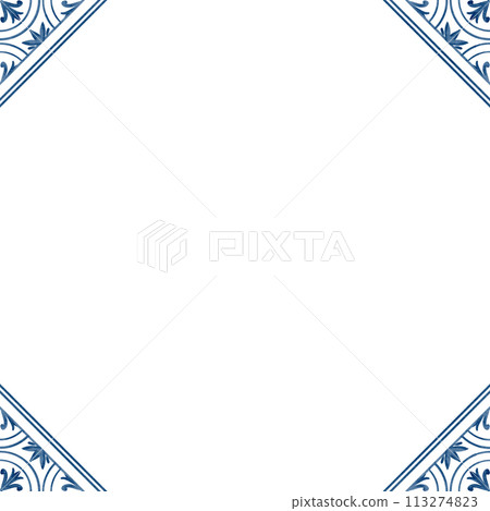 Portuguese azulejo or Spanish majolica.Monochromatic collection of blue and white colors.Ceramic pattern and Mediterranean floors.Mexican Talavera.For kitchen textiles,printed matter. 113274823