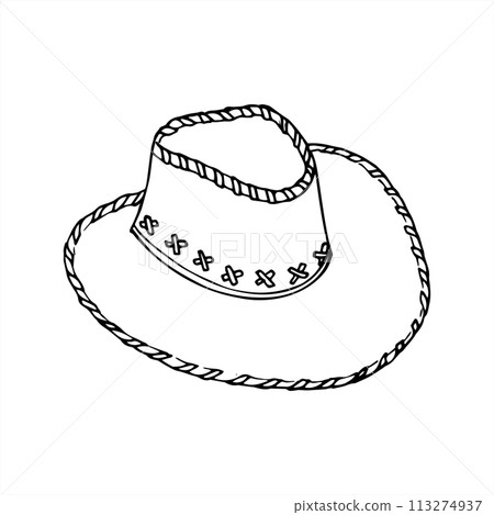 Hand drawn cowboy hat element. Doodle sketch style. Western concept. Isolated vector illustration. 113274937