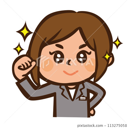 Illustration of a motivated woman doing a bicep pose 113275058