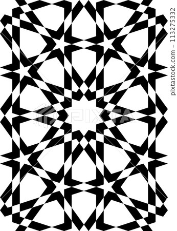 Seamless geometric ornament based on traditional islamic art. Black and white. 113275332
