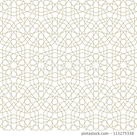 Seamless arabic geometric ornament in brown color. Seamless arabic geometric ornament in brown color. 113275338