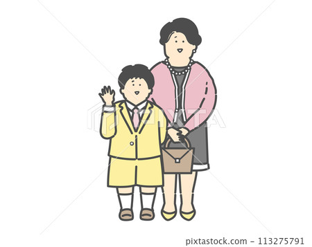 Illustration of a mother and child in formal attire (entrance ceremony, graduation ceremony, school entrance ceremony, graduation ceremony) Illustration of a mother and child in formal attire (entrance ceremony, graduation ceremony, school entrance ceremony, graduation ceremony) 113275791