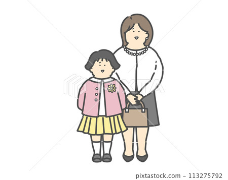 穿著正式服裝的母親和孩子的插圖（入學典禮，畢業典禮，入學典禮，畢業典禮） 113275792