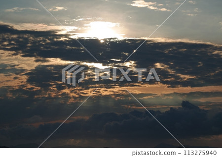 Evening sky and silhouette of clouds, early summer, telephoto, sky only, 230723pm 113275940