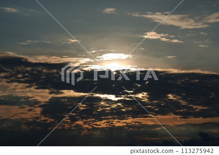 Evening sky and silhouette of clouds, early summer, telephoto, sky only, 230723pm 113275942