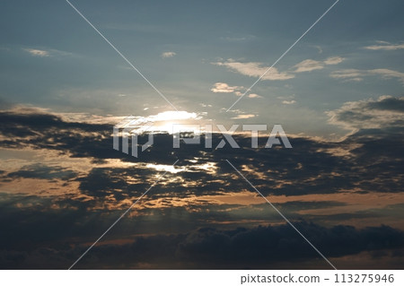 Evening sky and silhouette of clouds, early summer, telephoto, sky only, 230723pm Evening sky and silhouette of clouds, early summer, telephoto, sky only, 230723pm 113275946