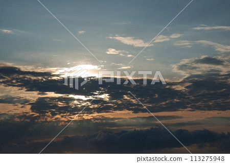 Evening sky and silhouette of clouds, early summer, telephoto, sky only, 230723pm 113275948