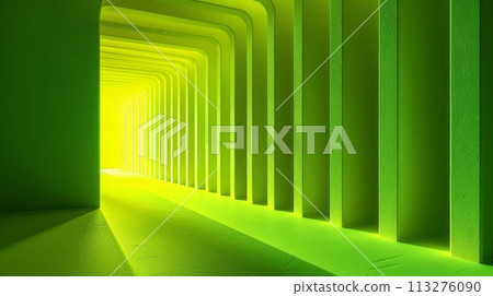 Illustration of green room with elegant arches and stunning architectural details and contemporary minimalist design. 113276090