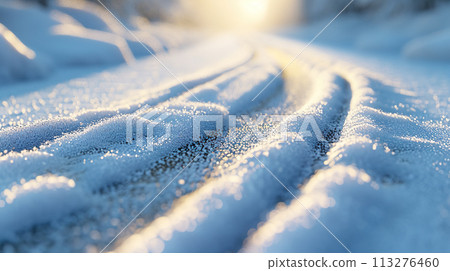 Close-up of a snowy road 113276460