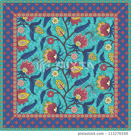 Scarf design with ethnic indian trailing flowers motifs 113276589