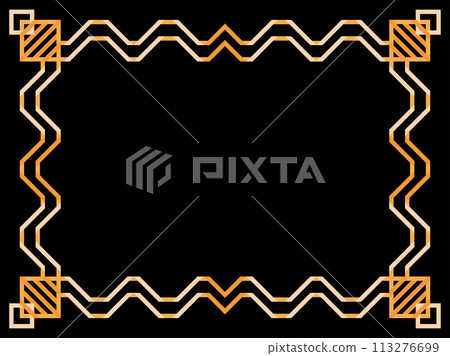 Art deco frame. Vintage linear border. Geometric frame in gold color in line art style with space for text. Design a template for invitation, leaflet and greeting card. Vector illustration Art deco frame. Vintage linear border. Geometric frame in gold color in line art style with space for text. Design a template for invitation, leaflet and greeting card. Vector illustration 113276699