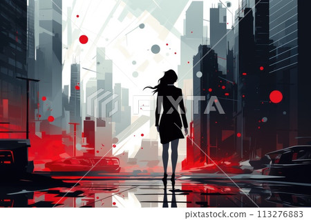 lost business woman in big city illustration lost business woman in big city illustration 113276883