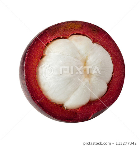 Ripe mangosteen fruit isolated on a white background Ripe mangosteen fruit isolated on a white background 113277342