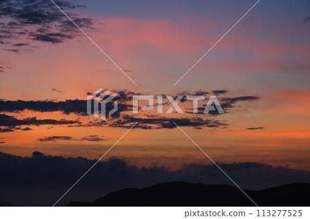 A sunset sky with a variety of clouds, early summer, 230723pm 113277525