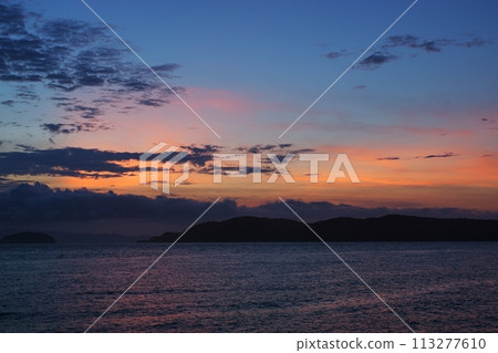 Sunset sky and sea with various clouds, early summer, 230723pm Sunset sky and sea with various clouds, early summer, 230723pm 113277610