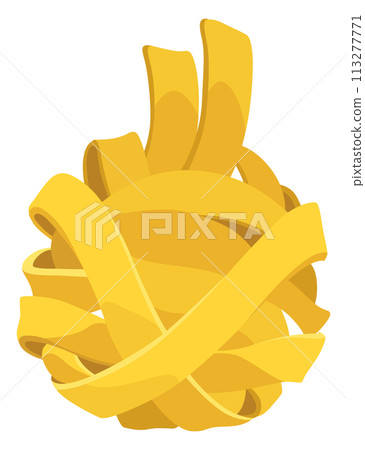 Doodle pasta symbol. Cute Italian wheat food. Pasta noodles character design. Menu decorative element. Vector meal illustration 113277771