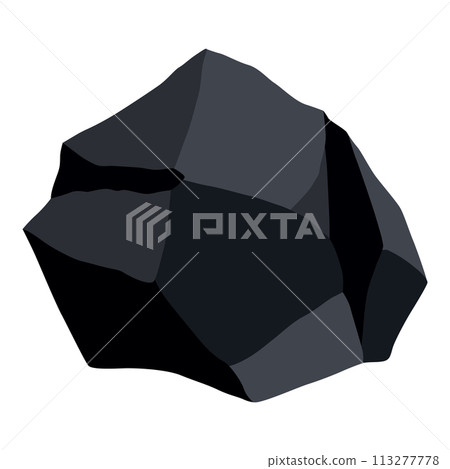 Coal black mineral resources. Pieces of fossil stone. Polygonal shape. Black rock stone of graphite or charcoal. Energy resource charcoal icon 113277778