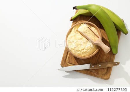 Banana flour, concept of cooking food, tasty banana flour Banana flour, concept of cooking food, tasty banana flour 113277895